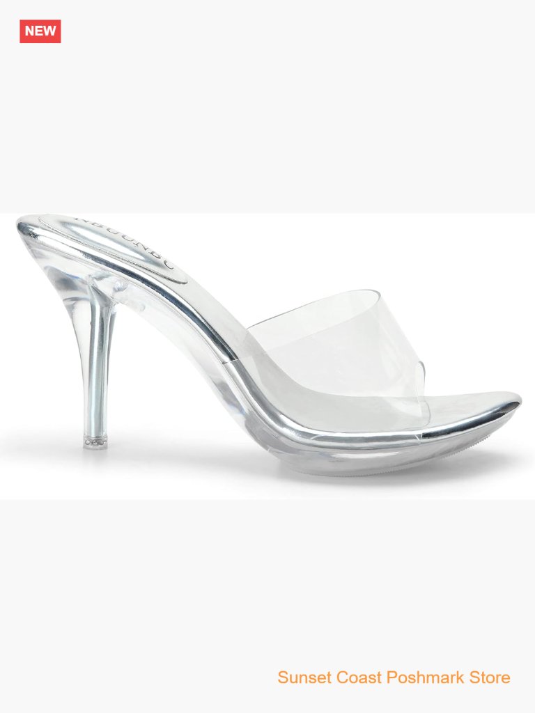 Silver Clear Heels For Women Dress Shoes Transparent Strap Sexy Stiletto Heels